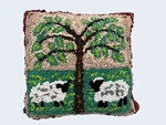 Primitive Hooked Wool, Cotton Throw Pillow Sheep Country Home Decor Handmade. Fixed Price $45.00.