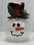 Glitter Snowman Head Holiday Decor Plaid Hat Clear Open Jar Tabletop Christmas. Fixed Price $16.14.
