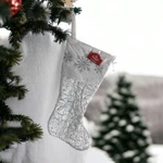 Holiday Time 19 White Quilted Embroidered Silver Snowflake Christmas Stocking. Fixed Price $13.59.