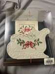 Lenox China Sleigh Holiday Christmas Card Napkin Holder Holly Berries Red Ribbon. Fixed Price $45.00.