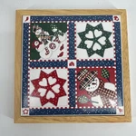 Hallmark Cards Trivet Winter Snowmen Snowflake Quilt Ceramic Wood-nwt- Vintage. Fixed Price $14.50.