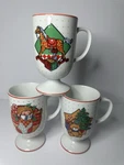Set Of 3 Vintage Mervyns Christmas Pedestal Mugs 1980S Crafted Japan Red Trim. Fixed Price $22.00.