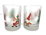 Culver Frosted Christmas Gnomes Elves Decorating Tree Presents Glasses Euc X2. Fixed Price $24.99.