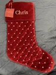 New Pottery Barn Jeweled Velvet Christmas Stocking Red Monogram. Fixed Price $34.99.