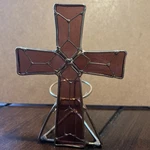Stained Glass Holy Cross Dark Amber Candle Holder 6" 4" 3". Fixed Price $12.99.