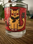 Vintage Anchor Hocking Red Holiday Christmas Cat Kitty Glass Candle Holder. Fixed Price $8.00.