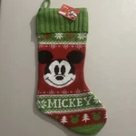 Disney Mickey Mouse Christmas Stocking Red Green White Sweater Knit Fair Isle. Fixed Price $14.95.