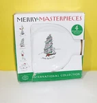 New Merry Masterpieces 4 Christmas Dessert Plates 1999 Dayton Hudson Gold Trim. Fixed Price $21.23.
