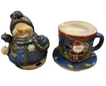 Kirkland Snowman Candle Holder Ceramic Christmas 5 & Santa Wax Warmer 4. Fixed Price $14.99.