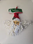 Santa Face Hanging Christmas Ornament - Medium Red White Plush Hat Yarn Beard. Fixed Price $19.95.