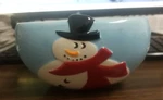 Christmas Seasonal Tabletop Ceramic Snowman Candy Bowl, 5" Wide, 3" Tall. Fixed Price $14.95.