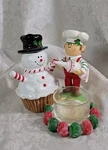 Yankee Candle Pastry Elf & Snowman Cupcake Tealight Holder - Euc. Fixed Price $9.99.