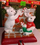 1997 Coca Cola Coke Cast Iron Stocking Holder Christmas Polar Bears Fireplace. Fixed Price $16.00.