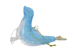 Glass Coastal Ornament Blue Glitter Beach Sealife Collectible 4.75". Fixed Price $14.99.