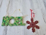 Macys Holiday Time Rhinestone Star Red Noel Green Glitter Hanging Ornament Set X. Fixed Price $18.75.