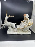 Heritage Porcelain Reindeer Sleigh, Couple, Gold Accents, Hand Painted Christmas. Fixed Price $21.99.