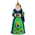 Joy To The World Glitterazzi Peacock Santa Polish Glass Christmas Ornament. Fixed Price $89.98.