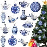40 Pieces Christmas Chinoiserie Ornaments Blue And White Wooden. Fixed Price $15.33.