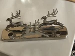 Crate & Barrel 3 Reindeer Triple Taper Candle Holder Silver Rectangular Stand. Fixed Price $21.99.