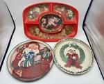 Christmas Holiday Santa Claus Lot: Ullman Tray + Potpourri Platter Metal Round. Fixed Price $15.98.