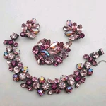 Vintage Regency Set Pink Ab Rhinestones Brooch Earrings Bracelet Clip Ons 7.25". Fixed Price $289.00.