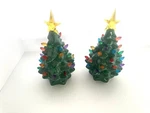 Tabletop Ceramic Christmas Holiday Tree 8" Decor Set Of 2 Battery Operated. Fixed Price $30.00.