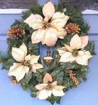 18" Evergreen Pine Juniper Pink Gold Poinsettia Wreath Christmas Holiday Decor. Fixed Price $69.99.