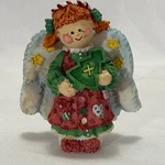 Vintage Enesco Christmas Angel Figurine 1995 Folk Art Girl Holding Tree Holiday. Fixed Price $8.88.