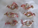 Lot Of 6 New Vintage Hosley Mini French Horn Christmas Ornaments 4". Fixed Price $19.99.