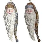 Kurt Adler Ombr Gold & Silver Santa Head Ornaments Set 2 Resin 5" Long Hat. Fixed Price $12.28.