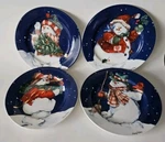 Thomson Pottery Christmas 8 1/4" Salad Plate Set Jolly Snowmen Mary Parker Lot. Fixed Price $49.95.