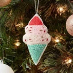 New ! Beaded Fabric Ice Cream Cone Christmas Tree Ornament Green/pink. Fixed Price $14.91.
