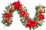 Garvee 6FT Outdoor Christmas Garland With Lights Battery Operated,red Poinsettia. Fixed Price $34.40.