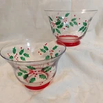 Set Of 2 Gorham Crystal Handpainted Christmas Candy Dish Festive Holly. Fixed Price $15.99.