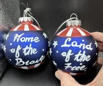 2 Usa Home Of The Brave Hanging Glass 4TH July Christmas Ornament Balls -LO17. Fixed Price $33.00.