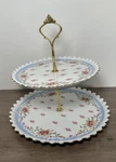 Blue Vintage Rose Peppertree Tabletop Porcelain 2 Tier Dessert Cake Plate Stand. Fixed Price $38.41.