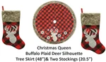 Christmas Queen Buffalo Plaid Tree Skirt W/ Deer Faux Fur Border 48 In.. Fixed Price $49.95.