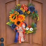 Artificial Seasonal Wreath For Front Door Porch, Multicolor Flower. Fixed Price $11.00.