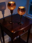 Set Of Mercury Glass Candle Holders Amber Crackle Goblet Style 12 & 14. Fixed Price $28.49.