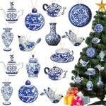 Gerrii 40 Pieces Christmas Chinoiserie Ornaments Wooden Blue And White Hanging. Fixed Price $15.95.
