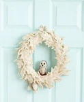 Anthropologie Wreath Felted Owl Leaves Holiday Wool Neutral Ivory 14" Nwt. Fixed Price $125.00.