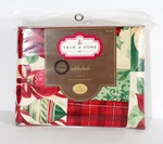 Trim Home Fabric Christmas Tablecloth 60 X 102" Oblong Ornaments, Holly, Plaid. Fixed Price $14.99.