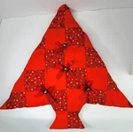 Vtg Red Patchwork Quilted Stuffed Christmas Tree Wall Hanging Jingle Bells 20X21. Fixed Price $19.99.