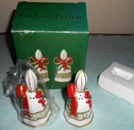 Fitz And Floyd Christmas Themed Bell Shaped Salt & Pepper Shakers 4"TALL Nos. Fixed Price $8.62.