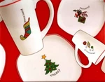 Fitz And Floyd Happy Holiday Ceramic Plate Cup Set - 8 Pieces New Niob. Fixed Price $29.99.