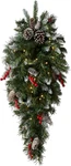 Pre-lit Artificial Christmas Teardrop, Green, Frosted Berry, White Lights, Decor. Fixed Price $92.91.