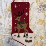 Adorable! Reindeer Christmas Stocking Red Hooked Yarn Glitzhome Holiday 19. Fixed Price $22.99.