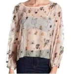Melrose & Market Floral Embroidered Mesh Sheer Cream Blouse Sz 3X Whimsical. Fixed Price $14.59.