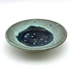 Signed Studio Pottery Footed Platter Plate Abstract Design Teal Blue Green 7.5. Fixed Price $16.95.