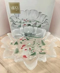 Vtg 9.5" Mikasa Holiday Landscape Footed Bon Glass Candy Dish Germany. Fixed Price $16.50.
